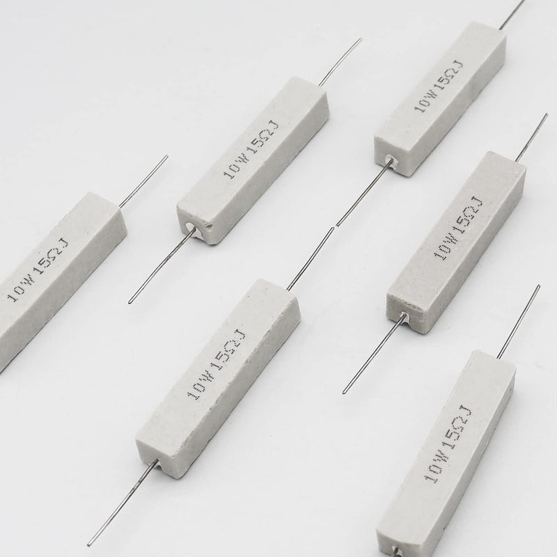 Cement Resistor,10 PCS 10w 15 Ohm 5% Axial Lead Wire Resistor White Wound Fixed Ceramic Resistors Wirewound Power Flame Heat Moisture Resistance Precharge Horizontal 10W15ΩJ