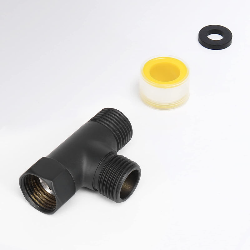 NearMoon Solid Brass G1/2" 3 Way Diverter Valve - Hose Fitting Tee, T Shape Adapter Connector for Angle Valve Hose, Bath Shower Arm, and Toilet Bidet Sprayer Faucet (Matte Black) Matte Black