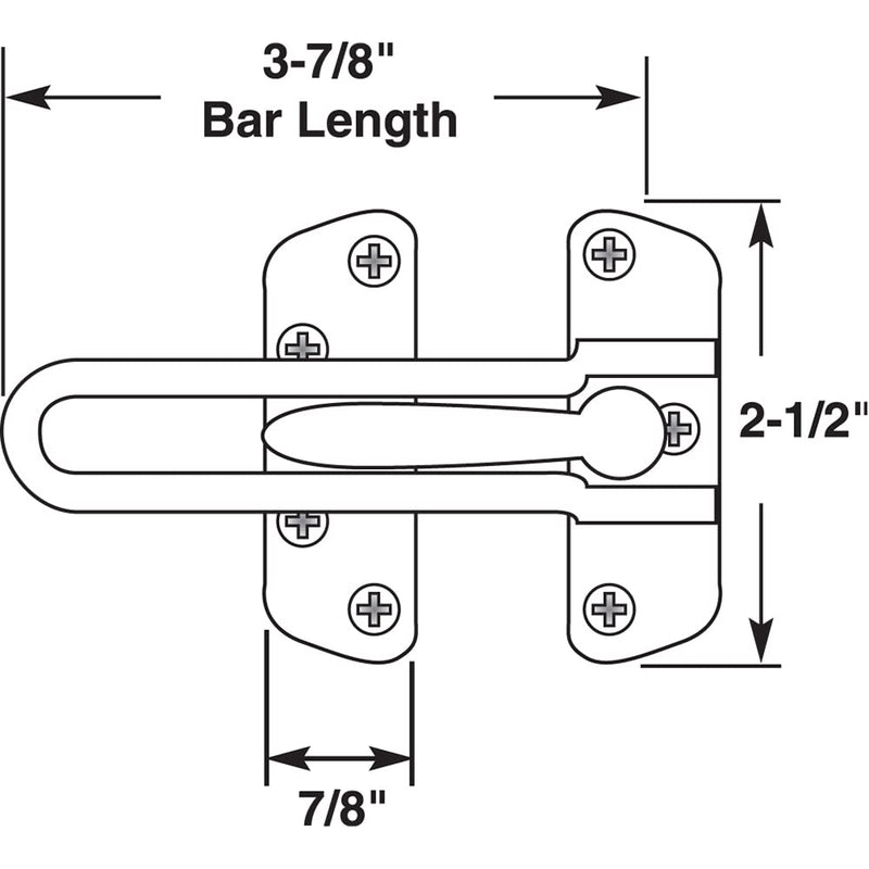 Prime-Line U 10309 Swing Bar Lock for Hinged Swing-In Doors – Secondary Security Lock for Door and Security, 3-7/8 In. Bar Length, Diecast Zinc Construction, Classic Bronze Finish (Single Pack)