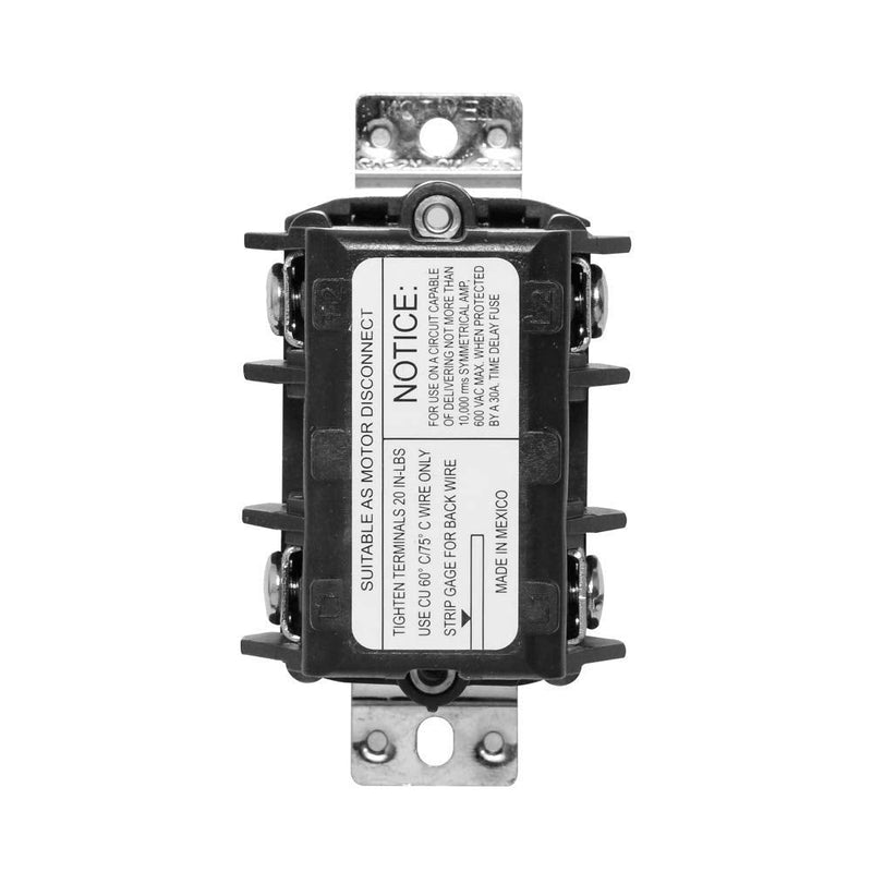 Leviton MS303-DSW 30 Amp, 600 Volt, Pole, 3 Phase AC Manual Controller Suitable as Motor Disconnect, Toggle, Non-Grounding, Back & Side Wiring, White