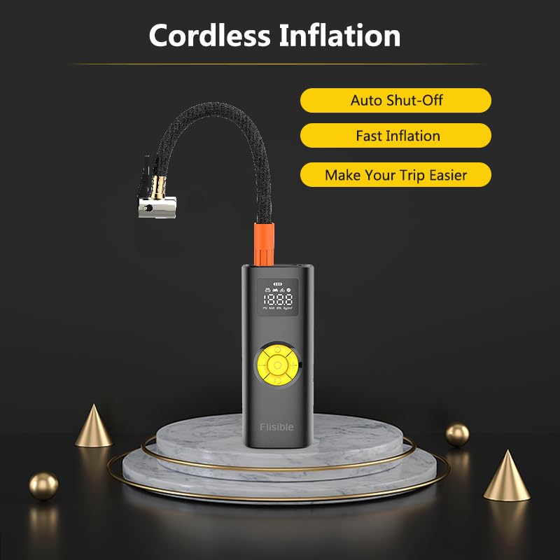 Air Compressor Portable Tire Inflator, 9000mAh Electric Air Pump, 150PSI Bike Pump Cordless Fast Inflate with Pressure Gauge & LED Light & LCD Display for Cars, Bikes, Balls, Motorcycles,Yellow Yellow