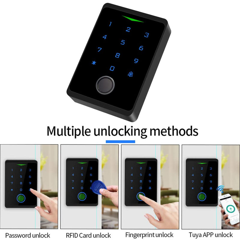 WiFi Access Control Keypad,Fingerprint Controler,125khz Card,Door Lock Opener,Mobile APP Door Keypad,Remote Control Door Lock,Entry Gate Keypad,IP66 Watreproof,1000 User,10pcs Card Free