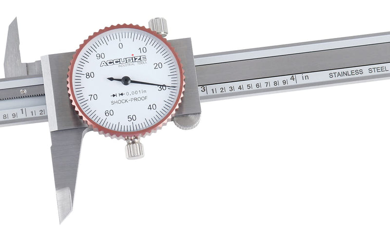 Accusize Industrial Tools 0-4 inch by 0.001 inch Precision Dial Caliper, Stainless Steel, in Fitted Box, P920-S214