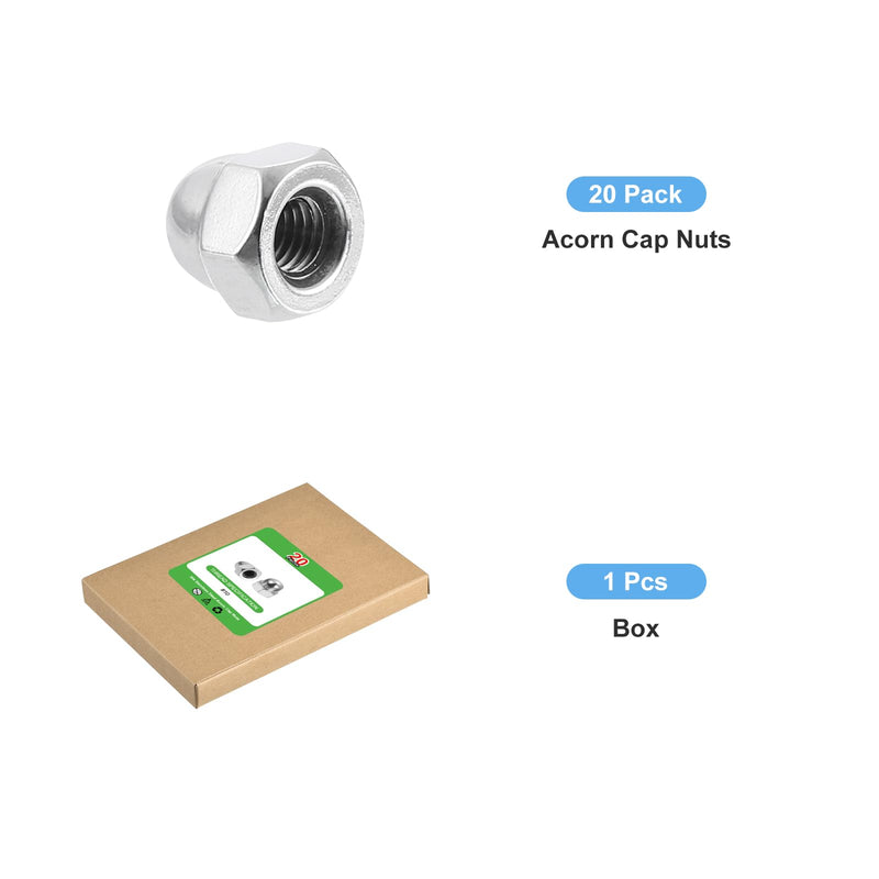 uxcell #10-32 Acorn Cap Nuts, 20Pcs 304 Stainless Steel Dome Cap Head Acorn Nut Hardware Nuts for Bolt Cover, Silvery 20