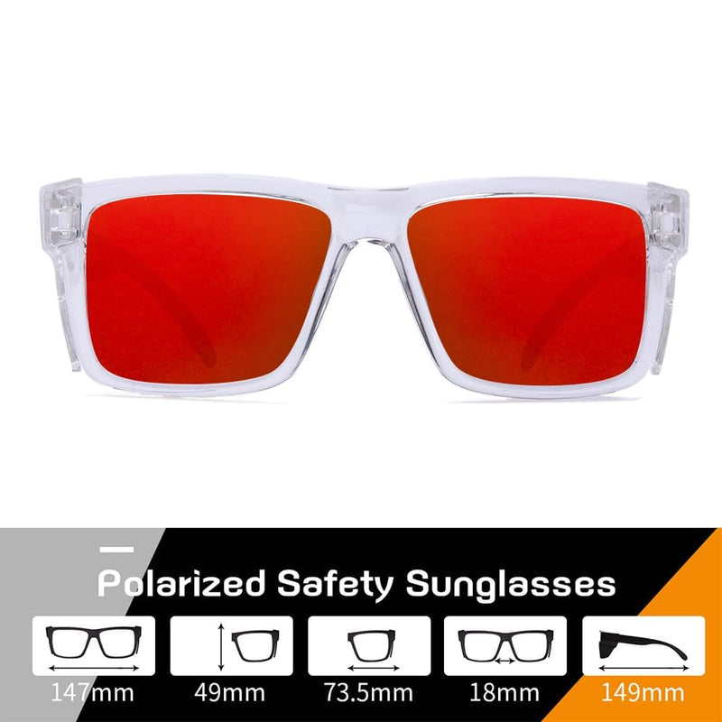 Polarized SafetyGlassesZ87 UV400 WorkSunglasses for men ConstructionCarpentryCyclingDIY&Light Industrial Use Clear Red Mirror