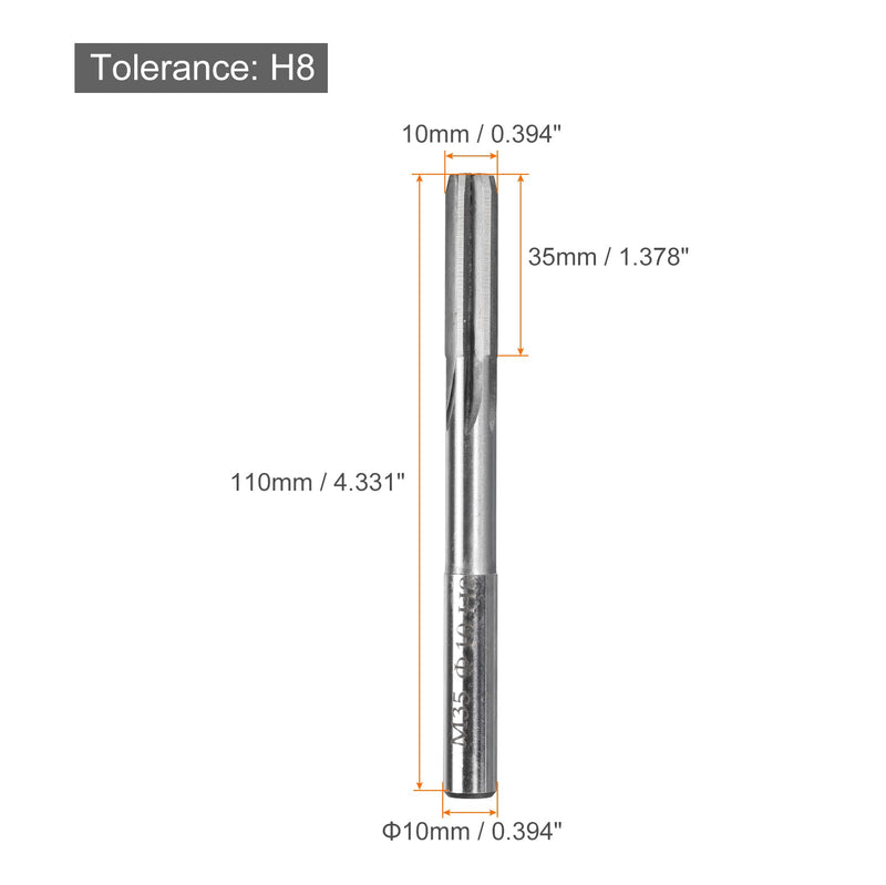 uxcell Chucking Reamers, 10mm H8 Metric Machine Reamer Drill Bit for Metal Wood Hole Reaming, Straight Flute M35 High Speed Steel Tool