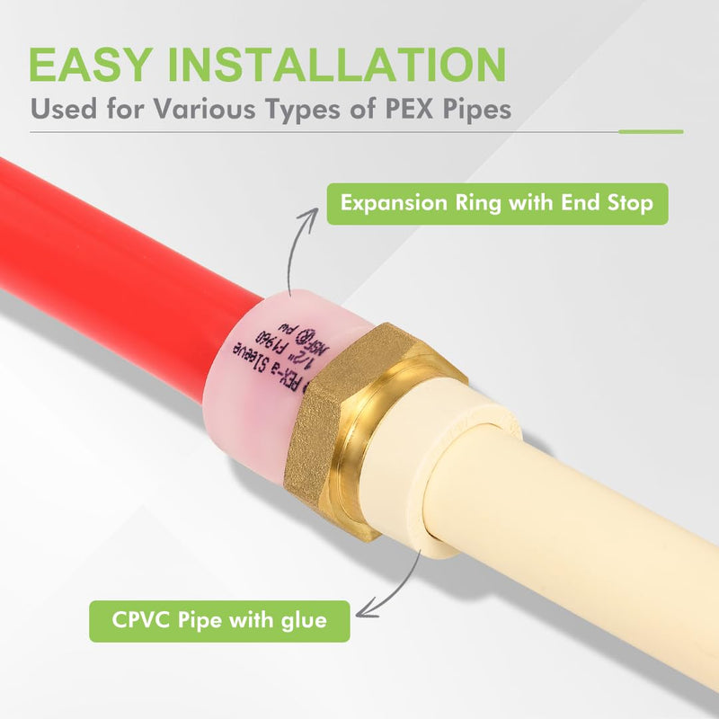 12 Pack 1/2" Pex-A x 1/2" CPVC Transition Adapter Heavy Duty Brass Barb PEX Fittings for for PEX-A and cPVC Pipe Connection,Lead-Free Brass NSF/ANSI 61 NSF 372 Certificate, ASTM F1960 1/2 inch F1960 to CPVC 12PACK