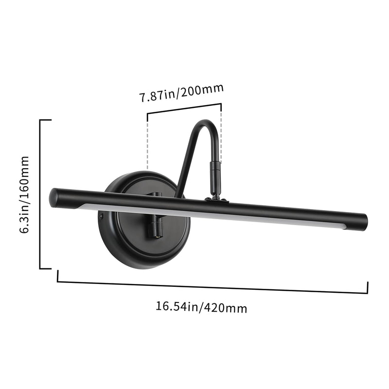JOOSENLUX Picture Lights for Paintings Hardwired 16.5" Inch Long Dimmable Black Wall Lights with Adjustable Lighting Direction 110V 3000K 16.5" Long Dimmable