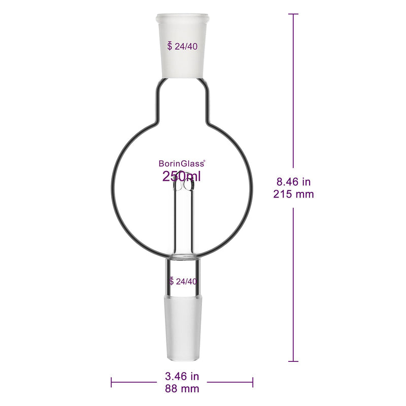 BorinGlass Rotary Evaporator Bump Trap, 24/40 Joint, 250ml Lab Anti-Bumping Bulb for Distillation, Heat & Chemical Resistant 250 ml