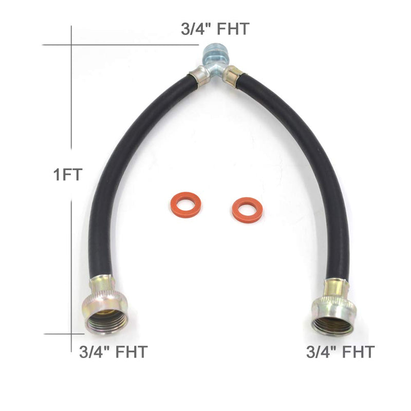 Rubber Washing Machine Y Mixer Hose Connector, 3/4" Fittings, 1 ft (12") Length Black