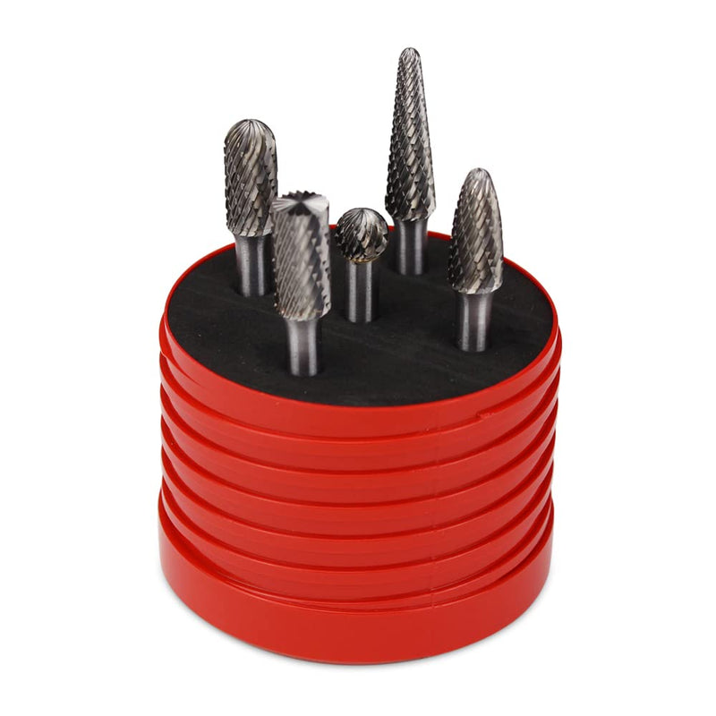 BHA Tungsten Carbide Burr Die Grinder Rotary Tool Bit Set for Metal Contouring and Deburring, Double Cut with 1/4” Shank - 5 Pieces
