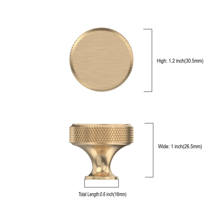 10 Pack 1-1/5"(30mm) Gold Knurled Cabinet Knobs for Dresser Kitchen Knobs for Cabinets Brushed Gold Cabinet Pulls Hardware Knob 10 Pack