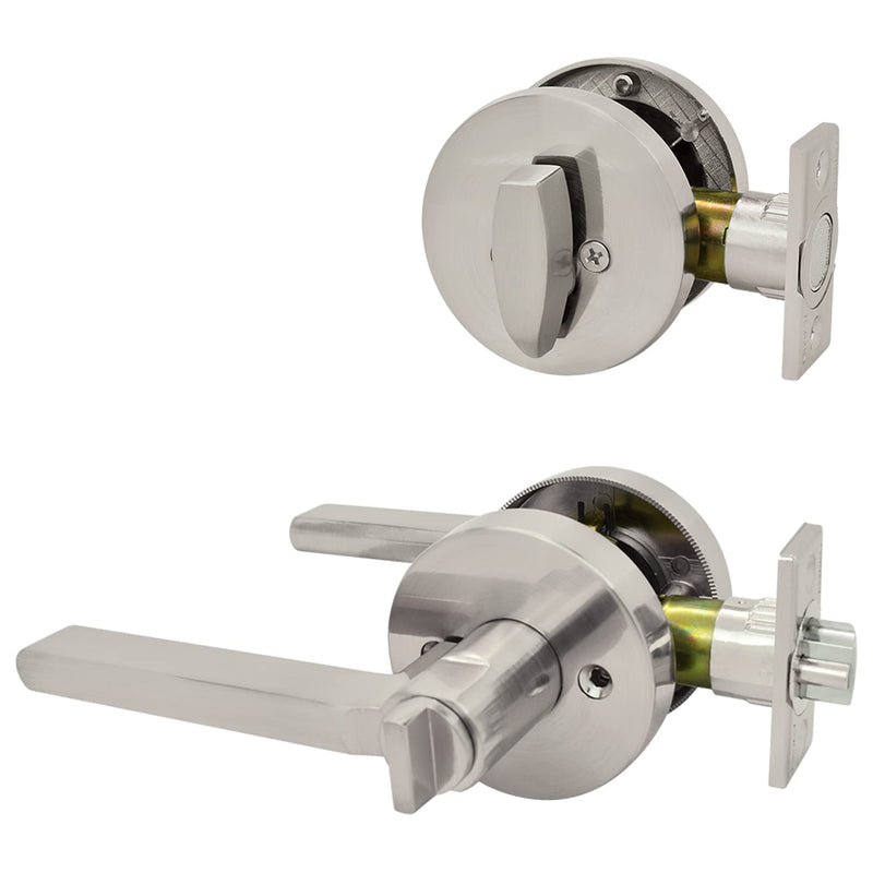 Nuk3y Thor Series Lever Door Handle Slim Round Modern Contemporary Lever Set (Entry & Deadbolt Combo [Keyed Alike], Satin Nickel) Entry & Deadbolt Combo [Keyed Alike]
