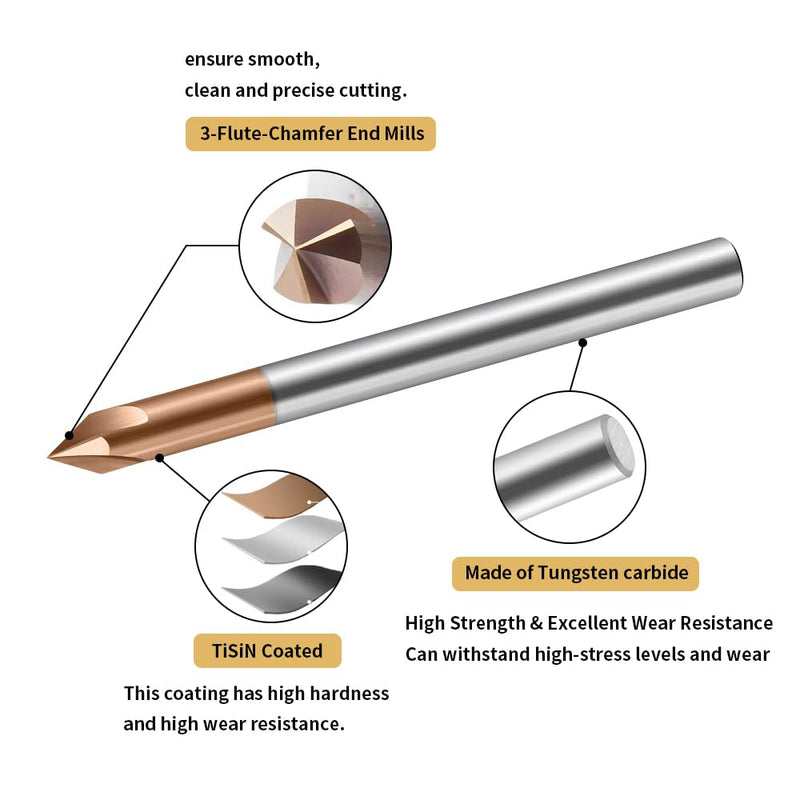 Carbide Chamfer End Mills CNC Carving Bits 3 Flute TiSiN Coating V Groove 60 Degree for Different Material Like Steel Aluminum Copper Alloy 5 Pcs D8*50mm 8mmX50mm 60°