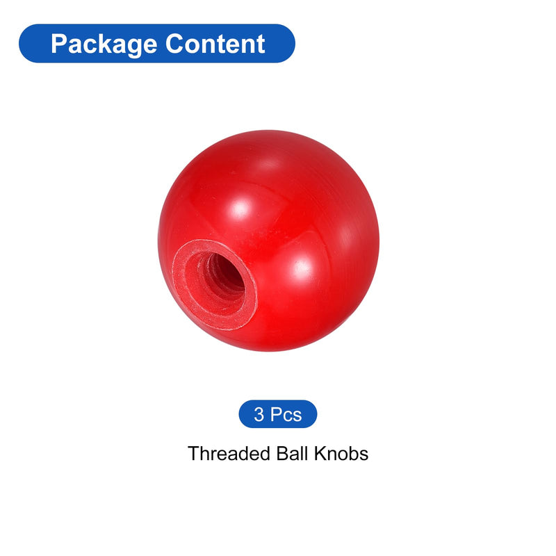 uxcell 3Pcs Threaded Ball Knobs, M8 Female Thread Phenolic Thermoset Ball Knob 30mm Dia Round Operation Ball Handles for Machine Lever Handle, Red M8x30mm