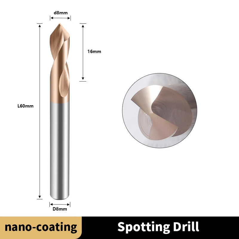 Carbide Spotting Drill Bits 90 Degree TiSiN Coated for Alloy Steels,Carbide Steel, Stainless Steel etc.5 Pcs D8*60mm 5 D8mmX60mm