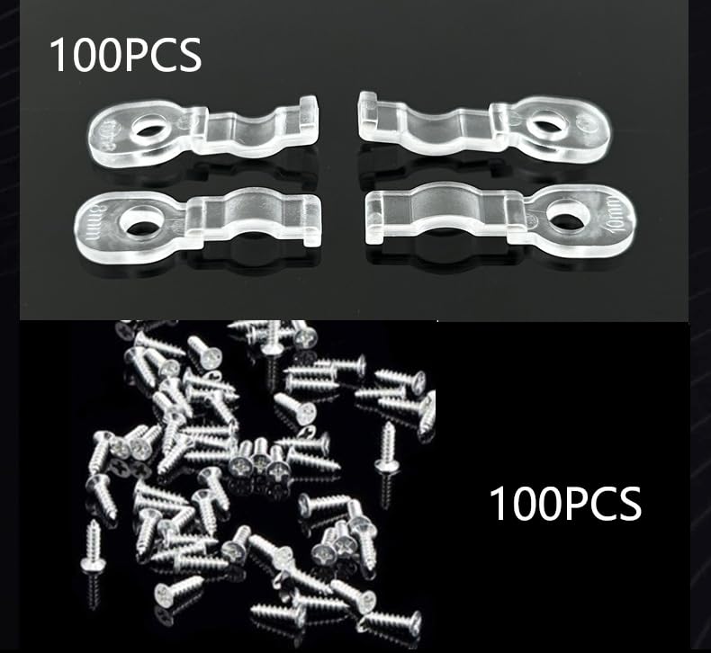 COB Strip Light Mounting Brackets,100 Pack Transparent Light Strip Fixing Clips,100 Screws Included to Fix COB LED Strips and Bare PCB Light Strips