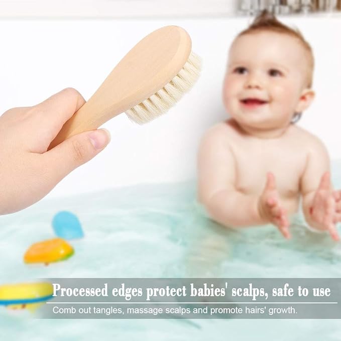 New Baby Hair Brush Comb Wooden Handle Newborn Hair Brush Infant Comb Soft Wool Scalp Massage - NewNest Australia