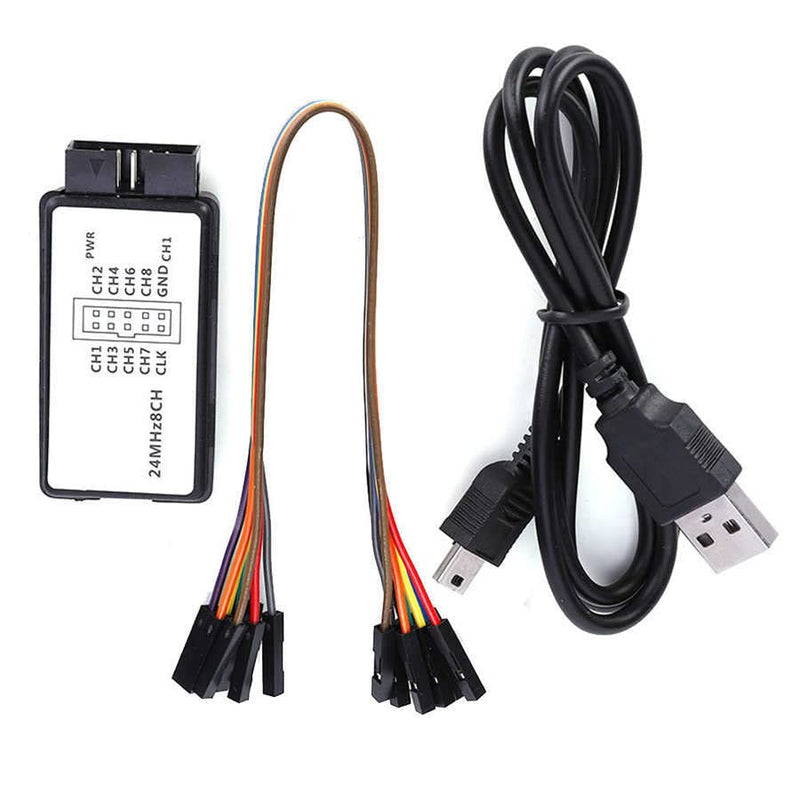 2 Set 24MHz 8CH 24MHz 8 Channel USB Logic Analyzer Device with EMI Ferrite Ring USB Cable UART IIC SPI Debug Compatible with Ar-duino ARM FPGA M100 SCM