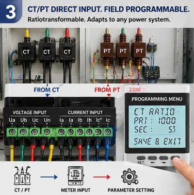 FTVOGUE Multi Function Three Phase Programmable Power Meter Electric Digital LED Ammeter Voltmeter,Electric Energy and Measuring Instruments