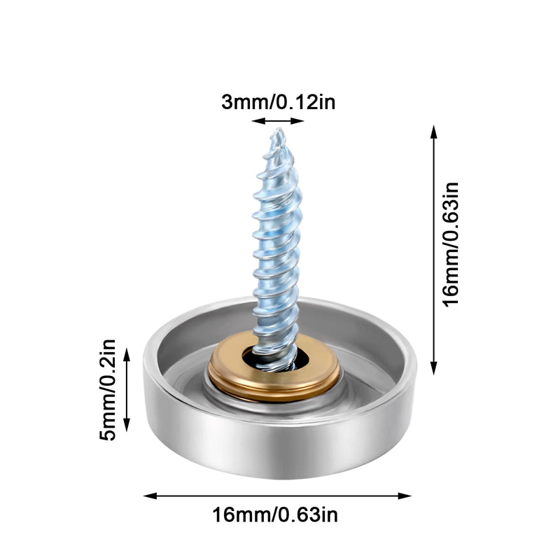 12 Pieces Stainless Steel Screw Cover Cap, 0.63"/16mm Diameter Mirror Decorative Screws with Caps Silver Mirror Screws Fasteners, Sign Advertising Hardware, Nails, Construction,Chrome