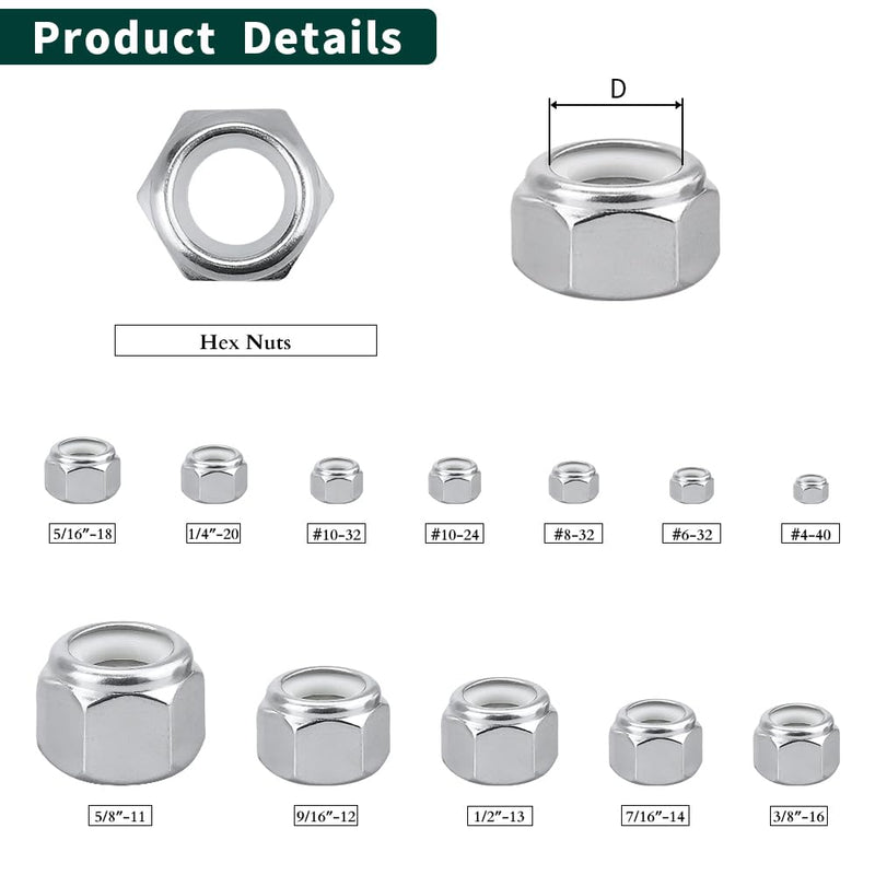 1/4-20 Nylon Insert Hex Lock Nuts Stainless Locknuts, Hex Drive, Bright Finish, 304 Stainless Steel 18-8 SS, Coarse Thread, 25 of Pack 1/4"-20