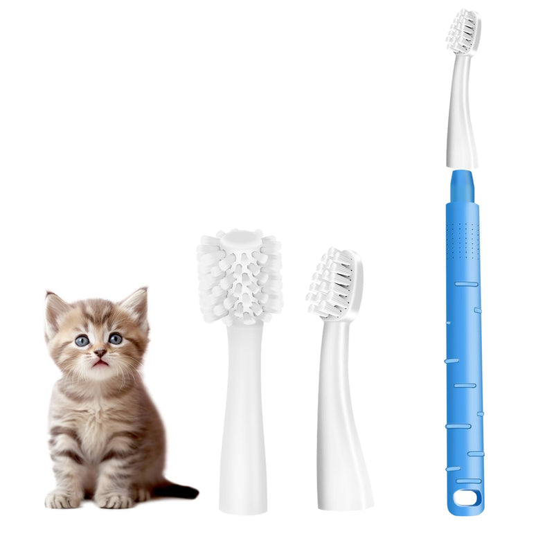 Cat Toothbrush, Cats Toothbrushs Kit with 360 DegreeTooth Brushing Head and Premium Non-Slip Handle, Pet Toothbrush for Cat Dental Care, Soft and Extra Small Toothbrush Designed for Cats