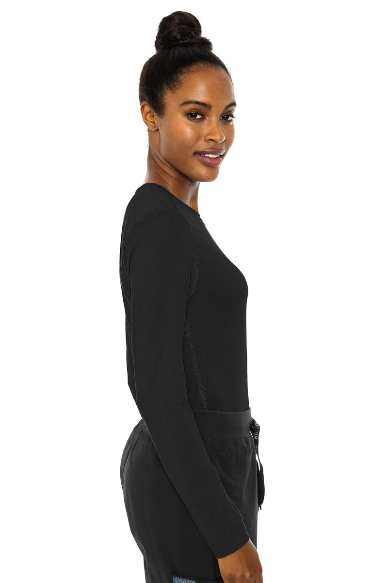 Med Couture Women's Underscrub Top Long Sleeve Performance Knit Tee, 360° Stretch, Lightweight & Ultra Soft Fabric - MC8499 Medium Black