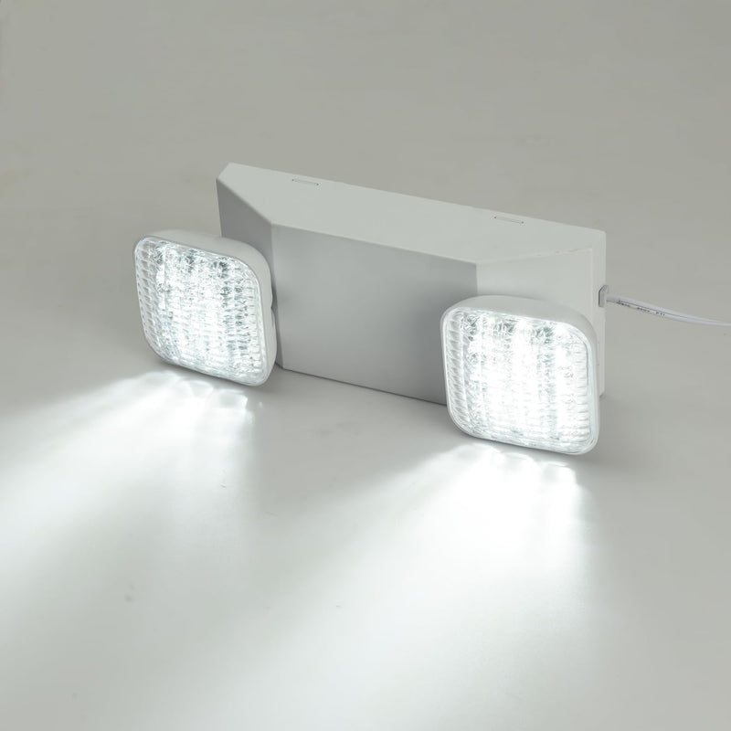 Plug in Emergency Lights for Business Home Power Failure 4Hours 300lm LED Commercial Emergency Light Fixtures with Battery Backup Rechargeable Adjustable Two Heads AC85-277V Square White