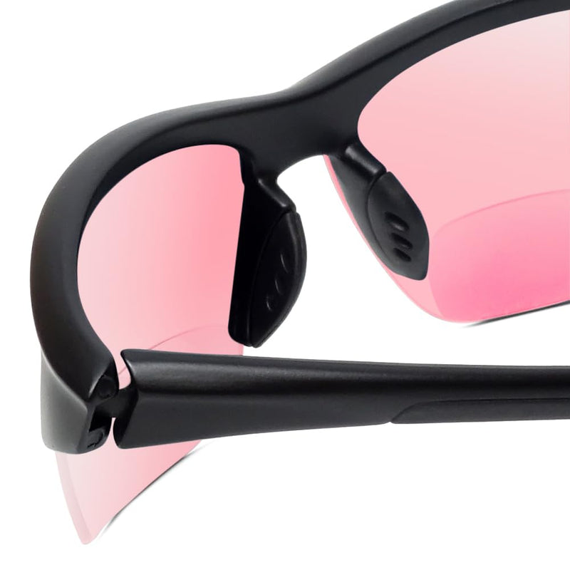 Sport 202BF Bifocal Reading Safety Glasses Readers Men Women Anti Fog Wrap Around Tinted UV Protection Semi-Rimless Gloss Black Fl41 Pink (2 Pack) 2.25 x