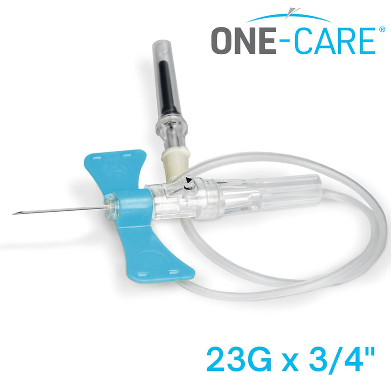 ONE-CARE Push-Button 23G x 0.75'', 12'' Tube, Luer Adapter, Auto-Retract, Individually Packed, 50 pcs, REF 5071