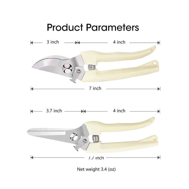Leize Flower Scissors Set, 2 Pack Premium Thickened Stainless Steel Floral Shears, Strong Pruner for Flowers, Branches and Leaves, Upgrade Cream2p