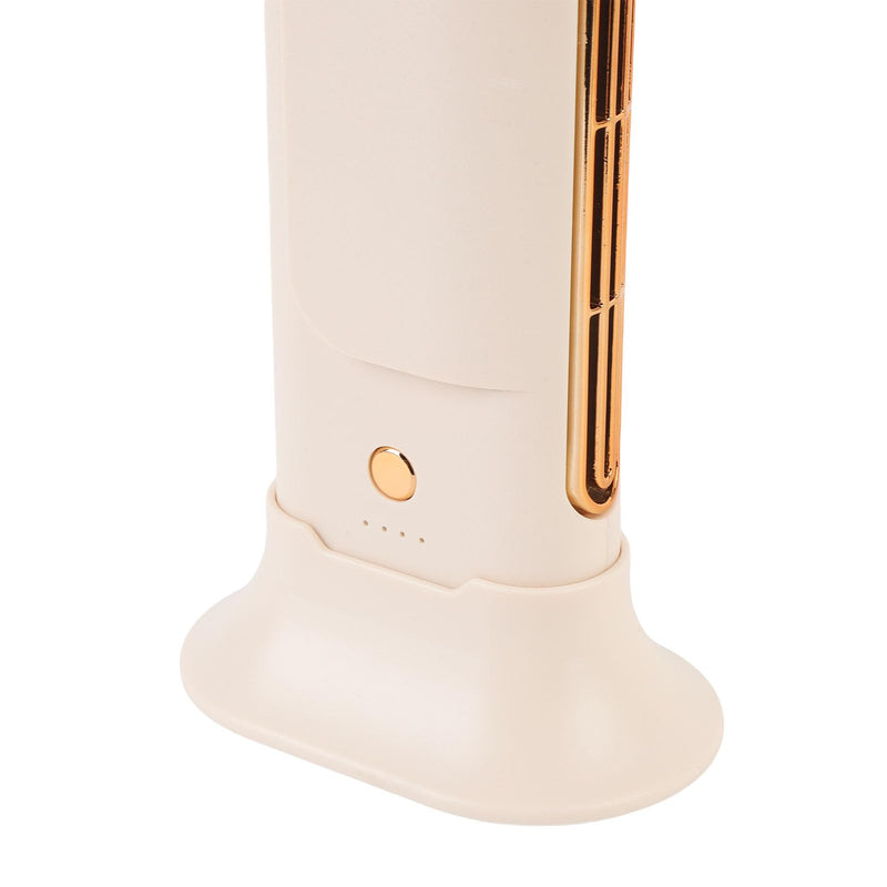 Fockety Portable Desk Fan, USB Rechargeable Powerful Wind Space Saving Small Tower Fan Bedroom Bladeless Desk Fan Desk Tower Fan Desk Table Fan for Bedroom Home Office Desktop (Cream Cream White