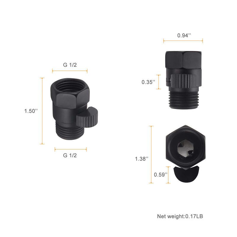 Matte Black Water Flow Control Valve, 1/2" Shower Head with Shut Off Valve, Brass Shut Off Valve for Handheld Shower, Water Pressure Regulator Replacement for Shower System Matte Black