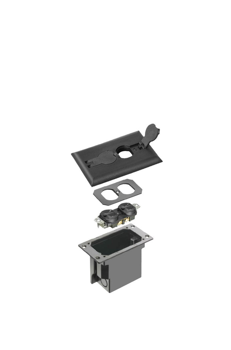 Arlington Industries FLBRF101BL-1 Retrofit Electrical Floor Box with Flip Lids for Existing Floors, Black, Plastic