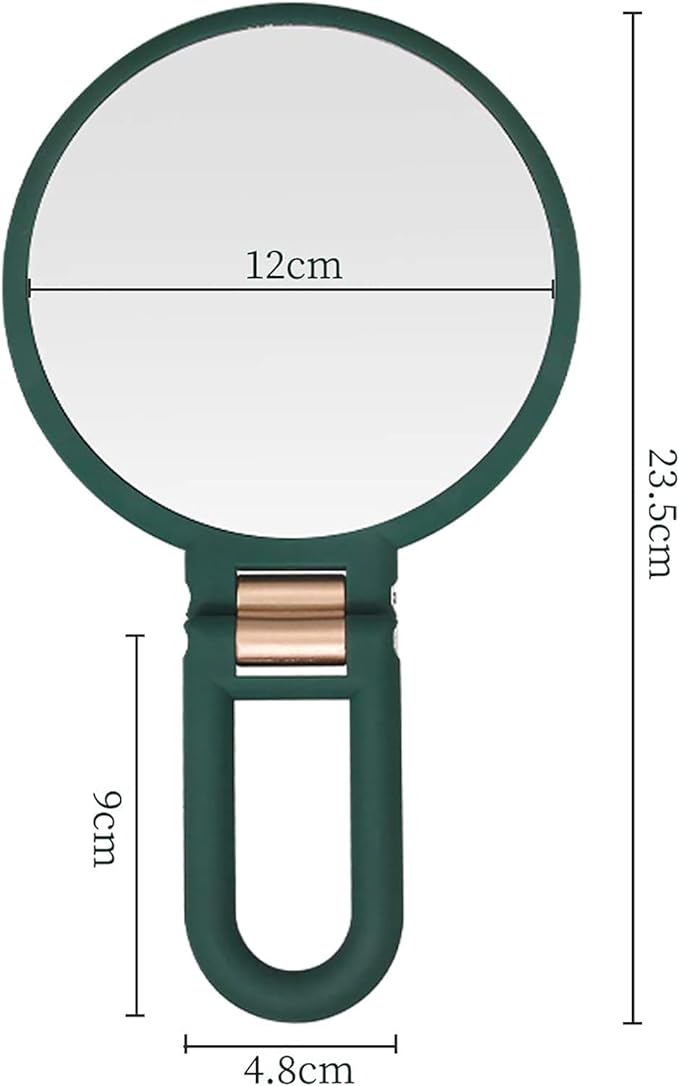 Hand Mirror Magnifier Desk Mirror 10x Equal Double Sided Mirror with Handle, Stand & Hand Mirror, Foldable Makeup Mirror, Convenient to Carry, Round Green - NewNest Australia