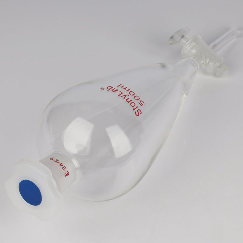 stonylab Separatory Funnel with Glass Stopcock Valve, Borosilicate Glass 24/29 Joint Funnel for Laboratory Accurate Liquid Separation, 500 ml 500.0 milliliters Round 1 Sep-Funnel-GlassStopcock-24/29-500ml