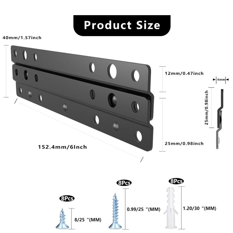 Heavy-Duty Z Interlocking 6 inches French Cleat Hanger, 4 Pairs | Metal Wall Mounting Z Bracket for Hanging Picture, Mirror, Whiteboard, Cabinet, Shelf in office, galleries (4, 6 Inches) 6 Inch