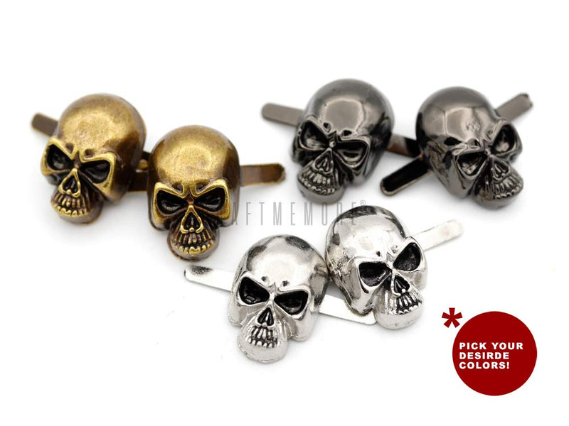 CRAFTMEMORE Skull Prong Stud Head Bone Gothic Style Ghost Studs Leather Craft Decorations Pack of 10 (Medium 10 x 15 mm, Silver) Medium 10 x 15 mm