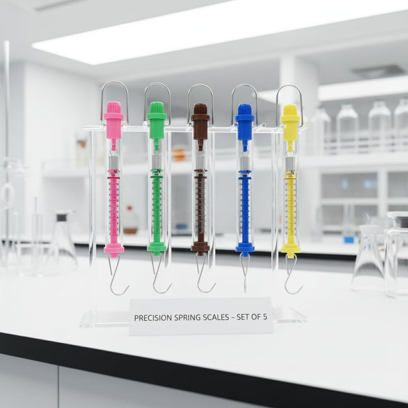 Plastic Tubular Spring Scale, Sciencent Set of 5 Spring Balance Hanging Spring Scale Set, Grams & Newton Calibration,Capacity Zeroing Capability,1N, 5N, 10N, 20N,30N Multicolored
