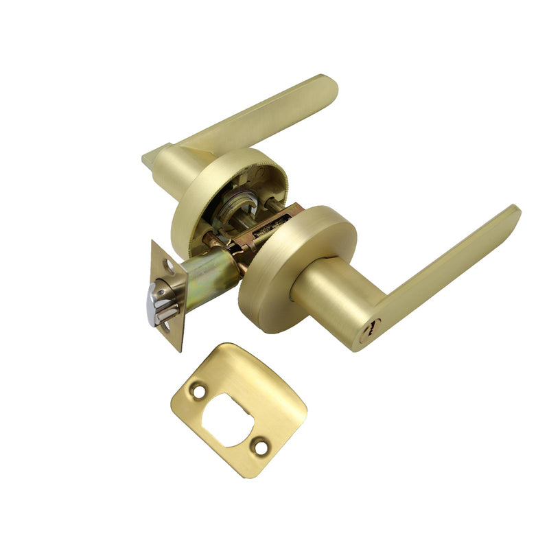 Brushed Gold Interior Handle with 3 Keys, Interior Gold Privacy Lever for Bedroom & Bathroom, Reversible Left/Right, Easy 5–10 Min DIY Installation, Heavy-Duty Build, 1 Pack