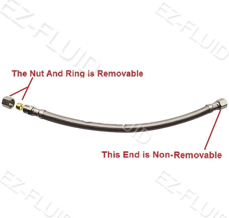 EZ-Fluid Plumbing 12" x 3/8" Male Compression To 3/8-Inch Female Comp. Stainless Steel Braided Faucet Connector Line Extension, Faucet Extension Supply Hose Connector Lines, Fits Delta Faucet (1-Pack) 1 12 Inch