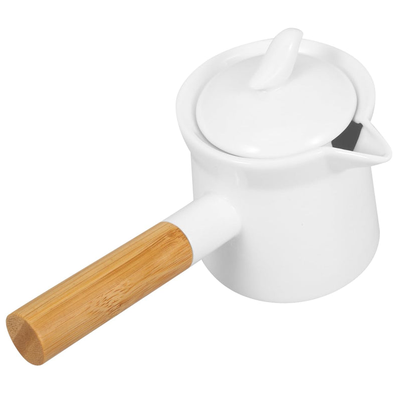 BESTonZON Mini Ceramic Milk Pot 12Oz Small Saucepan with Handle and Spout for Heating Milk Sauces Butter Warmer in Kitchen and Household Use