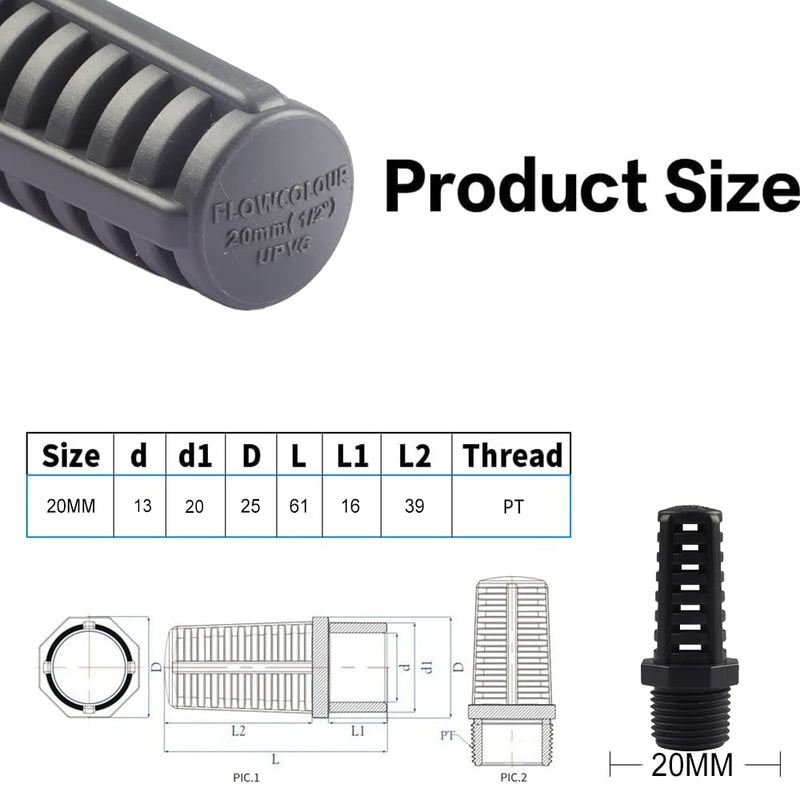TOMEX 1/2 Inch Threaded Suction/Overflow Strainer, Screen Strainer 1/2 Inch (2 Pack) 1/2"