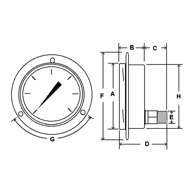 PIC Gauges 314D-254F Front Flanged Panel Mount Dry Pressure Gauge w/ SS Case/Internals/Removable Bezel, Glass Lens, 2.5" Dial, 0/160 psi Range, 1/4" Male NPT 0 - 160 PSI