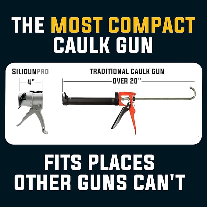 SILIGUN™ PRO Compact 24:1 Caulking Gun - No Drip Caulk Gun - Patent Design - Lightweight Aluminum Frame - Works with all 10 oz Tubes Siligun Pro