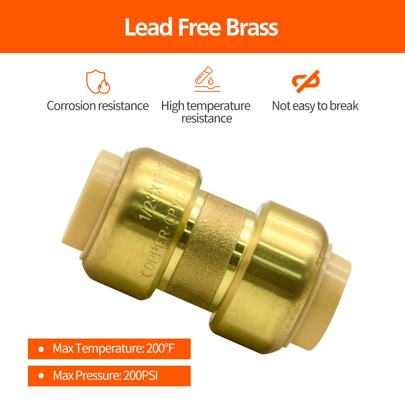 2/6/12 Pack Push-to-Connect Plumbing Fittings, Pushfit Straight/Elbow/Tee Fittings with Disconnect Clip for Copper, PEX, CPVC Pipe (1/2" Straight, 12) 12pcs 1/2" Straight