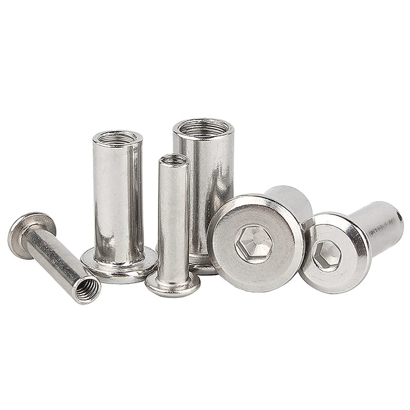 Stainless Steel Lock Nuts - M6 M8 Internal Thread Hex Socket Barrel Nuts Flat Head Insert Nuts Cylindrical Rivnut for Wood Furniture M8x25 (2 Pcs)