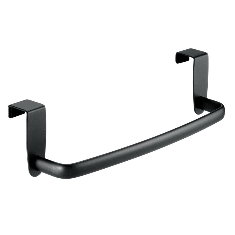 mDesign Steel Metal Wire Over Cabinet Towel Rack Storage Organizer - Hang on Cabinet or Door - Towel Bar Holder for Kitchen - Holds Hand Towels, Washcloths - Spira Collection, 2 Pack, Matte Black