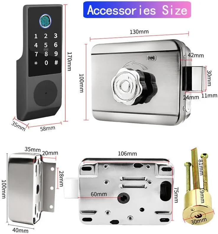Smart Fingerprint Gate Door Lock – Waterproof Keyless Rim Latch with Tuya App, Passcode Keypad, IC Card & Mechanical Key, Built-in Doorbell, Smart Lock for Outdoor Fence, Yard & Home Security